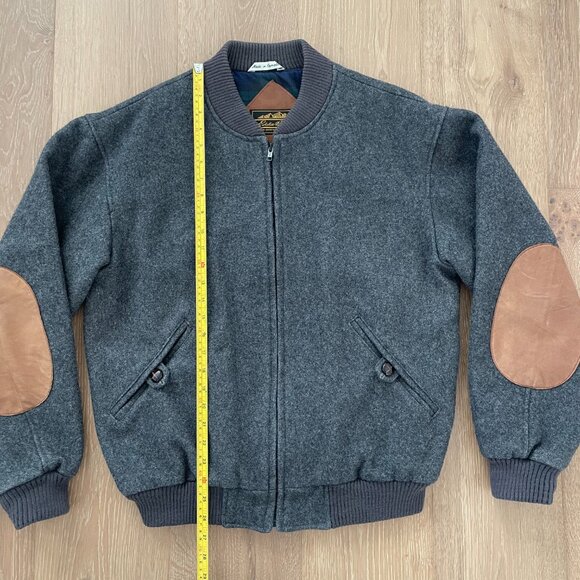 Vintage Eddie Bauer Bomber Jacket Men Large 80s 90s Gray Wool Elbow Patch - Picture 9 of 14